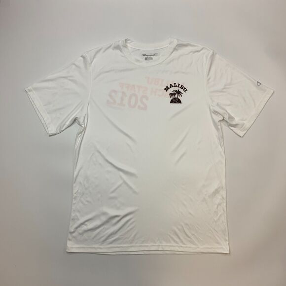 Champion Malibu Liqueur Beach Staff 2012 T Shirt Mens L Large White Double Dry - Picture 2 of 11
